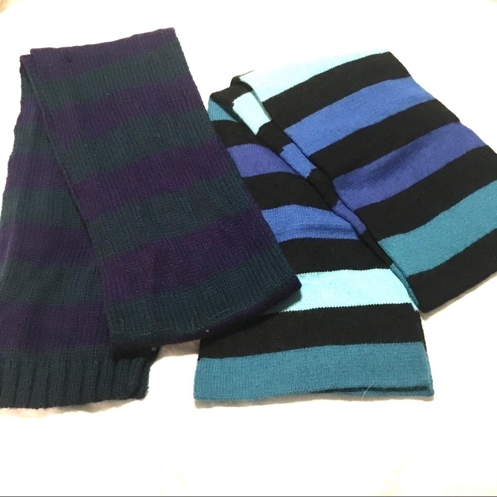 Striped Scarves Merona Knit Blue Black & Purple Set of 2 Winter Fashion Warm